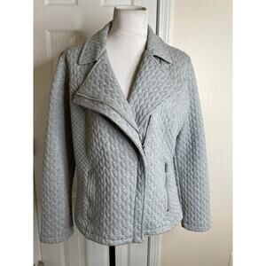 Isaac Mizrahi Live Womens Asymmetric Quilted Short Jacket Size Medium Gray Zip